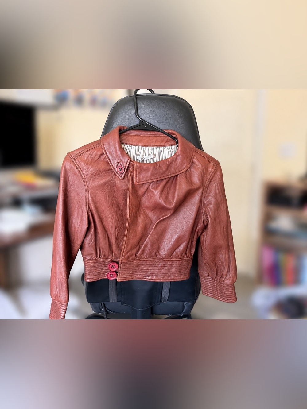 Mike & Chris Cropped Leather Jacket - Mauve/Dusty Rose-Brown Leather